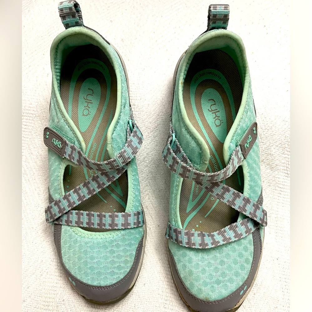Ryka Mint/Seafoam Green & Gray Mary Jane Athletic Shoes